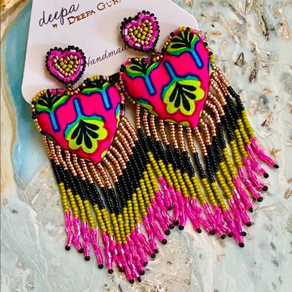 Anthropologie Jewelry - NWT Deepa Gurnani Beaded Heart Fringe Chandeliers
